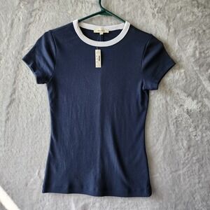 Madewell Tee Shirt Womens Size Small Navy Blue White Ringer Crewneck Fitted NWT
